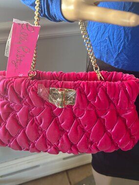 Lilly Pulitzer Chancey Quilted Velvet Clutch/Bag NWT Hot Pink!